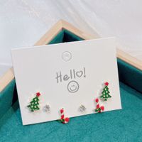 Fashion Christmas Hat Christmas Tree Gift Box Alloy Plating Inlay Rhinestones Pearl Women's Ear Studs 1 Set sku image 1