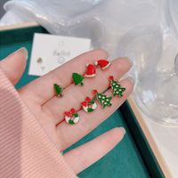 Fashion Christmas Hat Christmas Tree Gift Box Alloy Plating Inlay Rhinestones Pearl Women's Ear Studs 1 Set main image 2
