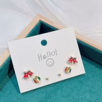 Fashion Christmas Hat Christmas Tree Gift Box Alloy Plating Inlay Rhinestones Pearl Women's Ear Studs 1 Set sku image 2