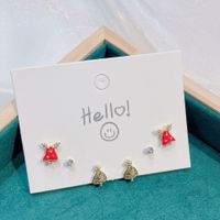 Fashion Christmas Hat Christmas Tree Gift Box Alloy Plating Inlay Rhinestones Pearl Women's Ear Studs 1 Set sku image 4