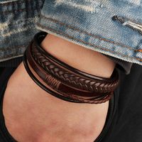 Simple Style Solid Color Pu Leather Alloy Men's Bangle 1 Piece main image 1