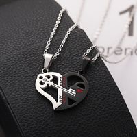 Fashion Heart Shape Key Metal Plating Inlay Zircon Couple Pendant Necklace 1 Set main image 5