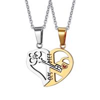 Fashion Heart Shape Key Metal Plating Inlay Zircon Couple Pendant Necklace 1 Set sku image 2