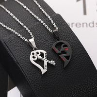 Fashion Heart Shape Key Metal Plating Inlay Zircon Couple Pendant Necklace 1 Set main image 3