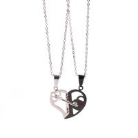 Fashion Heart Shape Key Metal Plating Inlay Zircon Couple Pendant Necklace 1 Set main image 2