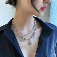 Mode Herzform Lächelndes Gesicht Titan Stahl Einbrennlack Perle Halskette Mit Anhänger 1 Stück main image 2