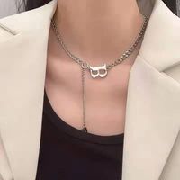 Fashion Heart Shape Smiley Face Titanium Steel Stoving Varnish Pearl Pendant Necklace 1 Piece sku image 46