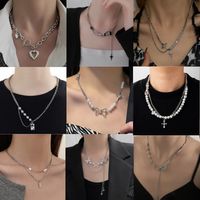 Fashion Heart Shape Butterfly Alloy Pearl Plating Women's Layered Necklaces Pendant Necklace 1 Piece main image 6
