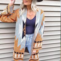 Fashion Geometric Pull The Wool Yarn Collarless Long Sleeve Regular Sleeve Jacquard Contrast Binding Cardigan sku image 4