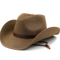 Unisex Cowboy Style Solid Color Wide Eaves Straw Hat main image 2