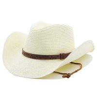 Unisex Cowboy Style Solid Color Wide Eaves Straw Hat main image 3