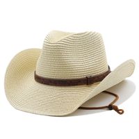 Unisex Cowboy Style Solid Color Wide Eaves Straw Hat main image 4