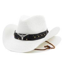Unisex Cowboy Style Solid Color Wide Eaves Straw Hat main image 3