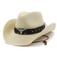 Unisex Cowboy Style Solid Color Wide Eaves Straw Hat main image 4