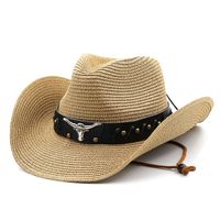 Unisex Cowboy Style Solid Color Wide Eaves Straw Hat sku image 6
