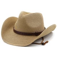 Unisex Cowboy Style Solid Color Wide Eaves Straw Hat main image 6