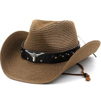 Unisex Cowboy Style Solid Color Wide Eaves Straw Hat main image 1