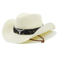 Unisex Cowboy Style Solid Color Wide Eaves Straw Hat main image 5