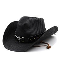 Unisex Cowboy Style Solid Color Wide Eaves Straw Hat sku image 5