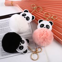 Cute Panda Pu Leather Alloy Plush Plating Bag Pendant Keychain main image 4