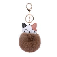 Cute Cat Pu Leather Alloy Plush Printing Bag Pendant Keychain main image 3