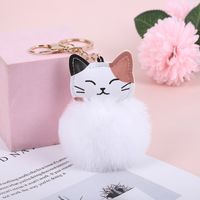 Cute Cat Pu Leather Alloy Plush Printing Bag Pendant Keychain main image 4