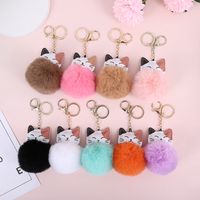 Cute Cat Pu Leather Alloy Plush Printing Bag Pendant Keychain main image 1