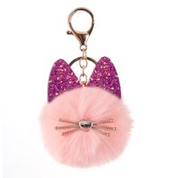 Cute Cat Alloy Plush Sequins Bag Pendant Keychain main image 2