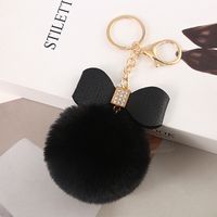 Cute Bow Knot Pu Leather Alloy Plush Plating Rhinestones Bag Pendant Keychain sku image 1