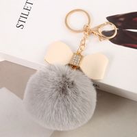 Cute Bow Knot Pu Leather Alloy Plush Plating Rhinestones Bag Pendant Keychain sku image 9