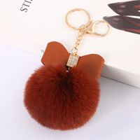 Cute Bow Knot Pu Leather Alloy Plush Plating Rhinestones Bag Pendant Keychain sku image 5