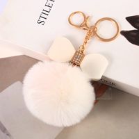 Cute Bow Knot Pu Leather Alloy Plush Plating Rhinestones Bag Pendant Keychain sku image 8