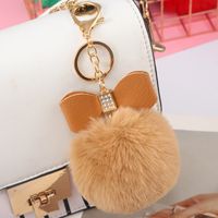 Cute Bow Knot Pu Leather Alloy Plush Plating Rhinestones Bag Pendant Keychain main image 4