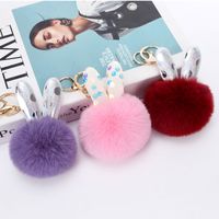 Cute Bunny Ears Plush Metal Plating Bag Pendant Keychain main image 1