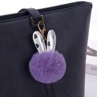 Cute Bunny Ears Plush Metal Plating Bag Pendant Keychain main image 2