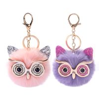Cute Owl Plush Metal Sequins Rhinestones Bag Pendant Keychain main image 3