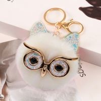 Cute Owl Plush Metal Sequins Rhinestones Bag Pendant Keychain sku image 10