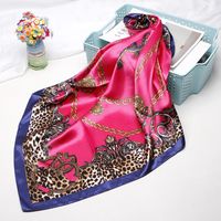 Women's Elegant Leopard Satin Printing Silk Scarves sku image 9