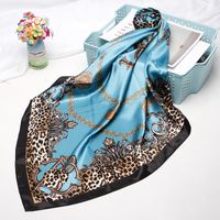 Women's Elegant Leopard Satin Printing Silk Scarves sku image 8