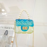 Women's Small PVC Color Block Cute Beading Square Lock Clasp Crossbody Bag Jelly Bag sku image 4