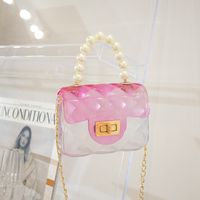Women's Small PVC Color Block Cute Beading Square Lock Clasp Crossbody Bag Jelly Bag main image 2