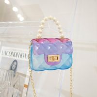 Women's Small PVC Color Block Cute Beading Square Lock Clasp Crossbody Bag Jelly Bag main image 5