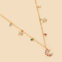 Fashion Star Moon Copper Inlay Zircon Pendant Necklace 1 Piece sku image 1
