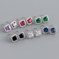 Fashion Geometric Sterling Silver Inlay Zircon Ear Studs 1 Pair main image 5