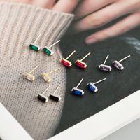 Simple Style Square Sterling Silver Inlay Zircon Ear Studs 1 Pair main image 4