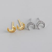 Simple Style Moon Sterling Silver Inlay Zircon Ear Studs 1 Pair main image 1