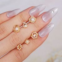 Fashion Heart Shape Copper Plating Inlay Artificial Pearls Zircon Ear Studs 1 Piece main image 3