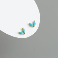 Simple Style Leaf Sterling Silver Inlay Zircon Ear Studs 1 Pair main image 3