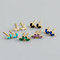 Simple Style Leaf Sterling Silver Inlay Zircon Ear Studs 1 Pair main image 1