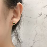 Simple Style Round Silver Inlay Zircon Ear Studs 1 Pair main image 3